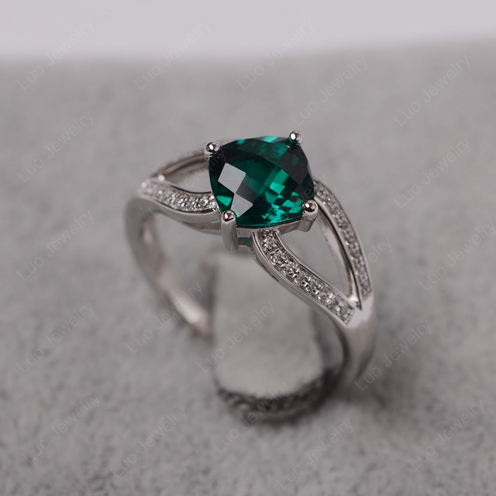 Kite Set Cushion Cut Lab Emerald Ring Split Shank - LUO Jewelry