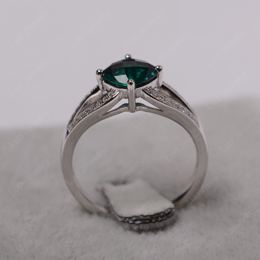 Kite Set Cushion Cut Lab Emerald Ring Split Shank - LUO Jewelry