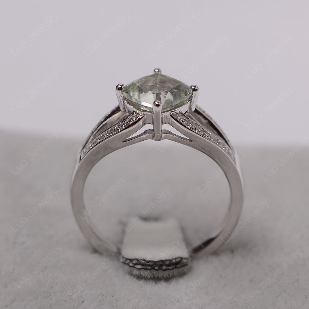 Kite Set Cushion Cut Green Amethyst Ring Split Shank - LUO Jewelry