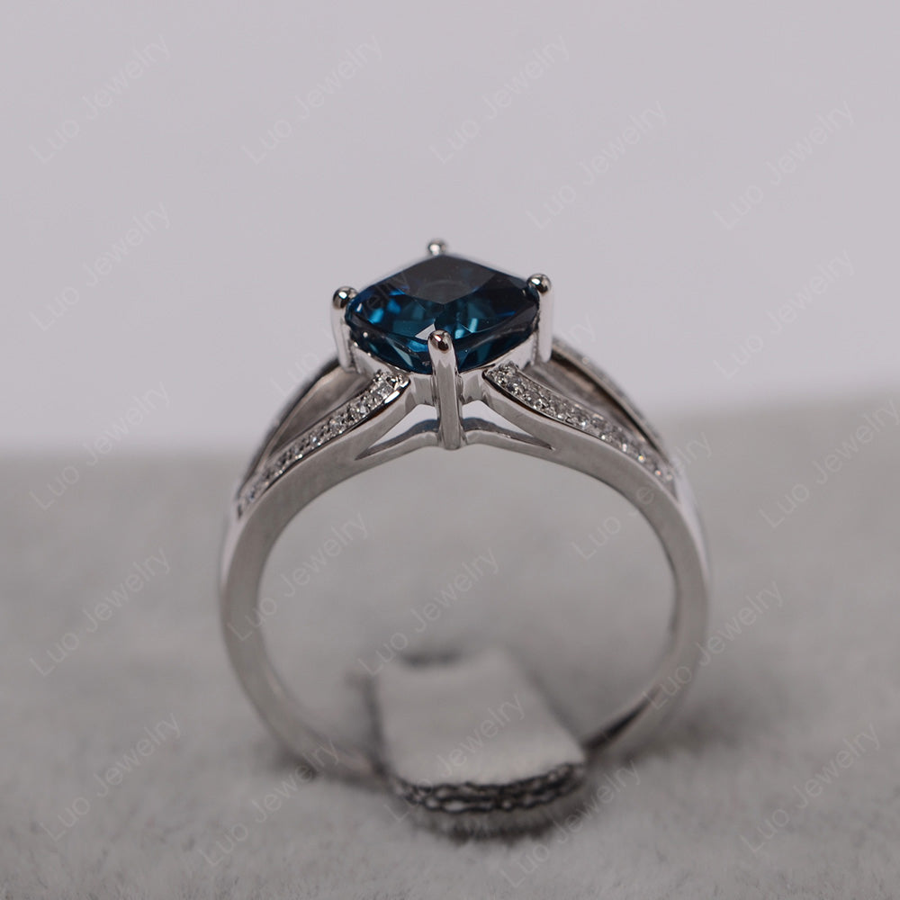 Kite Set Cushion Cut London Blue Topaz Ring Split Shank - LUO Jewelry