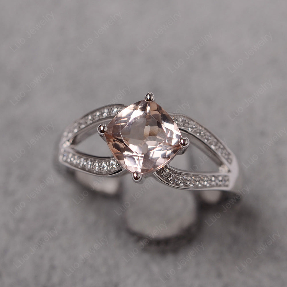 Kite Set Cushion Cut Morganite Ring Split Shank - LUO Jewelry