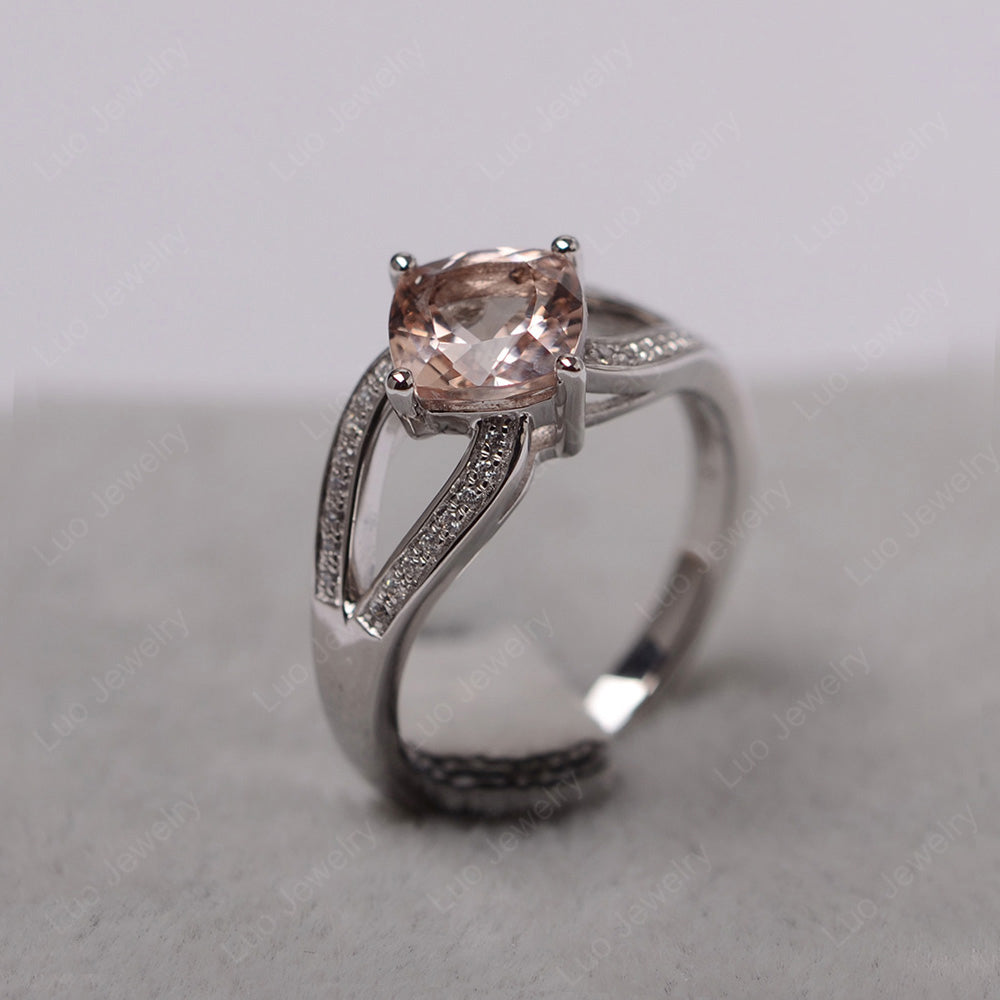 Kite Set Cushion Cut Morganite Ring Split Shank - LUO Jewelry