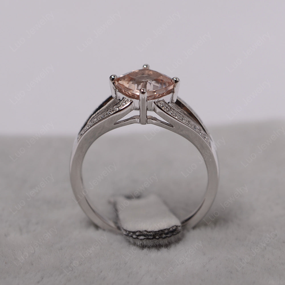 Kite Set Cushion Cut Morganite Ring Split Shank - LUO Jewelry