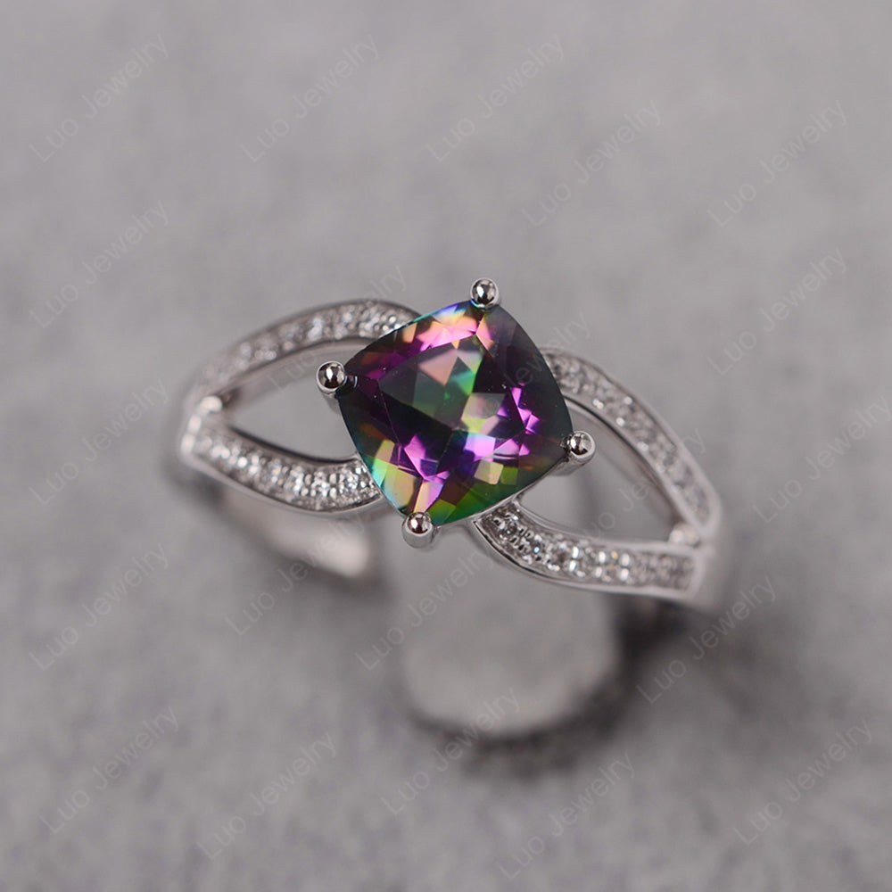 Kite Set Cushion Cut Mystic Topaz Ring Split Shank - LUO Jewelry