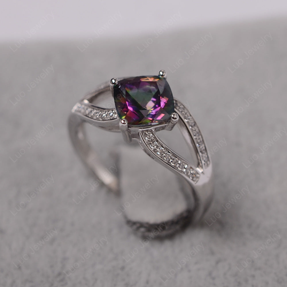 Kite Set Cushion Cut Mystic Topaz Ring Split Shank - LUO Jewelry