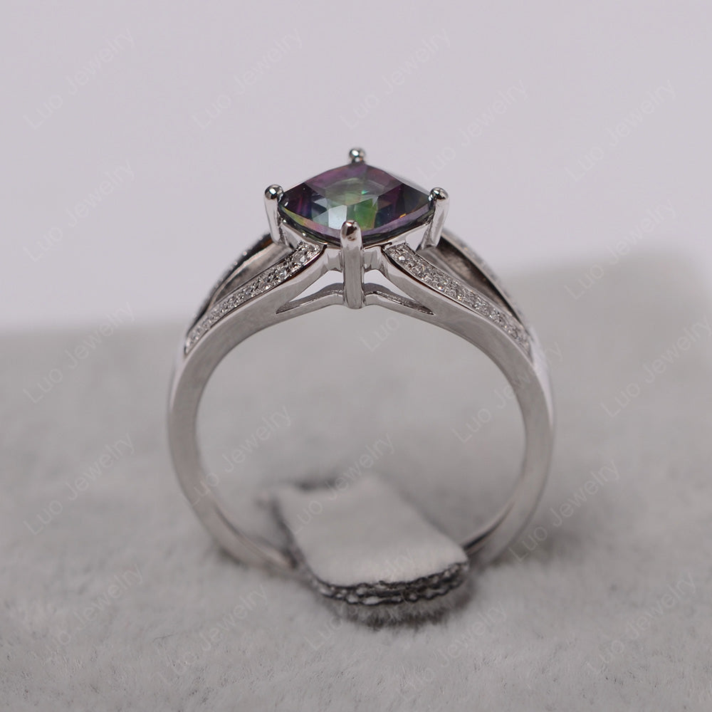 Kite Set Cushion Cut Mystic Topaz Ring Split Shank - LUO Jewelry