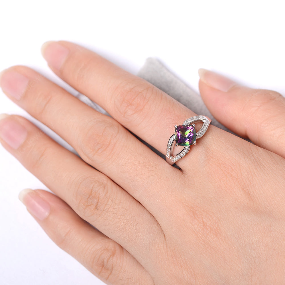 Kite Set Cushion Cut Mystic Topaz Ring Split Shank - LUO Jewelry