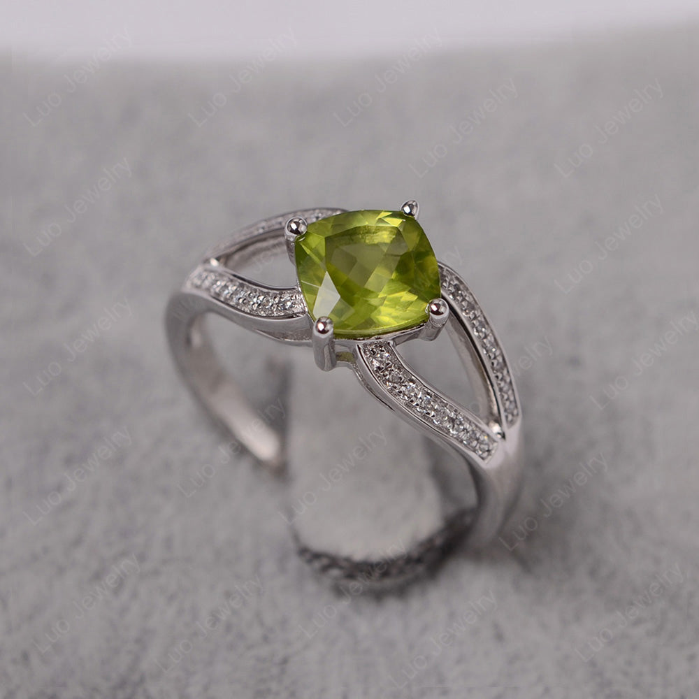 Kite Set Cushion Cut Peridot Ring Split Shank - LUO Jewelry