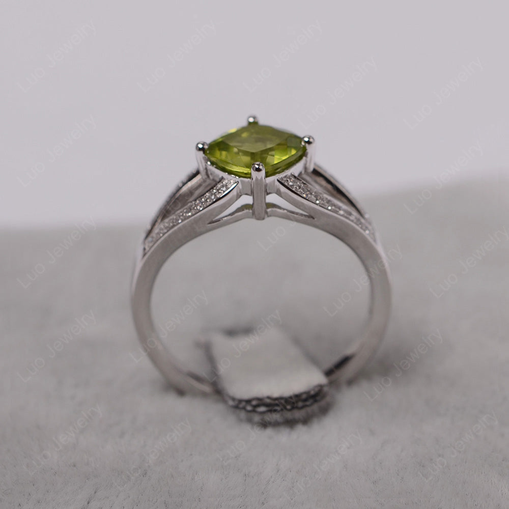 Kite Set Cushion Cut Peridot Ring Split Shank - LUO Jewelry