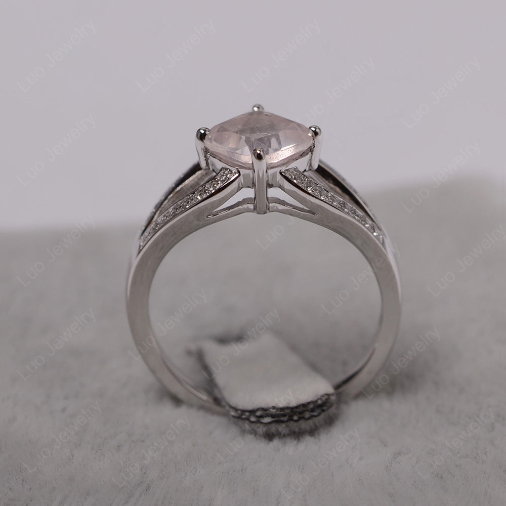 Kite Set Cushion Cut Rose Quartz Ring Split Shank - LUO Jewelry