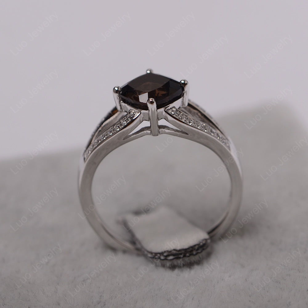 Kite Set Cushion Cut Smoky Quartz  Ring Split Shank - LUO Jewelry