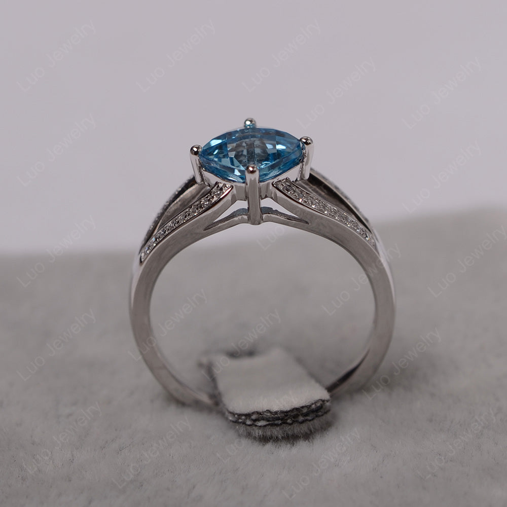 Kite Set Cushion Cut Swiss Blue Topaz Ring Split Shank - LUO Jewelry