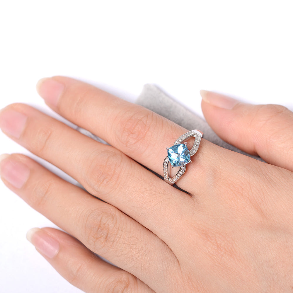 Kite Set Cushion Cut Swiss Blue Topaz Ring Split Shank - LUO Jewelry