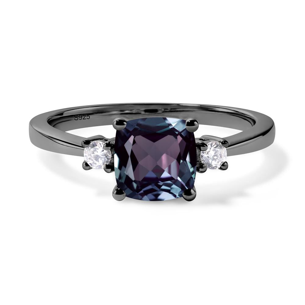 Cushion Cut Lab Grown Alexandrite Trilogy Ring - LUO Jewelry #metal_black finish sterling silver