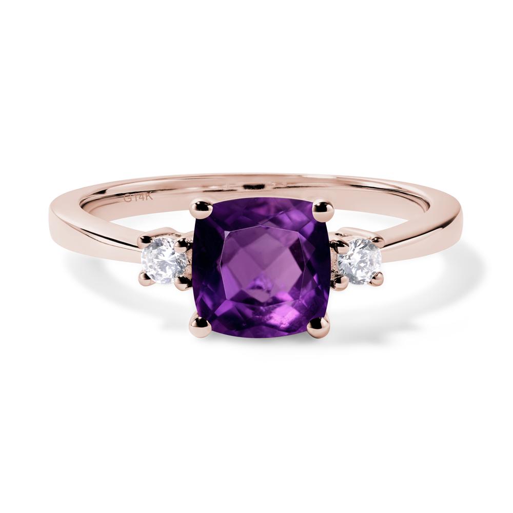 Cushion Cut Amethyst Trilogy Ring - LUO Jewelry #metal_14k rose gold