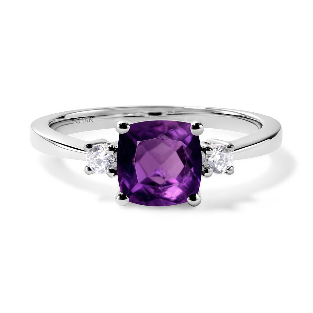 Cushion Cut Amethyst Trilogy Ring - LUO Jewelry #metal_14k white gold