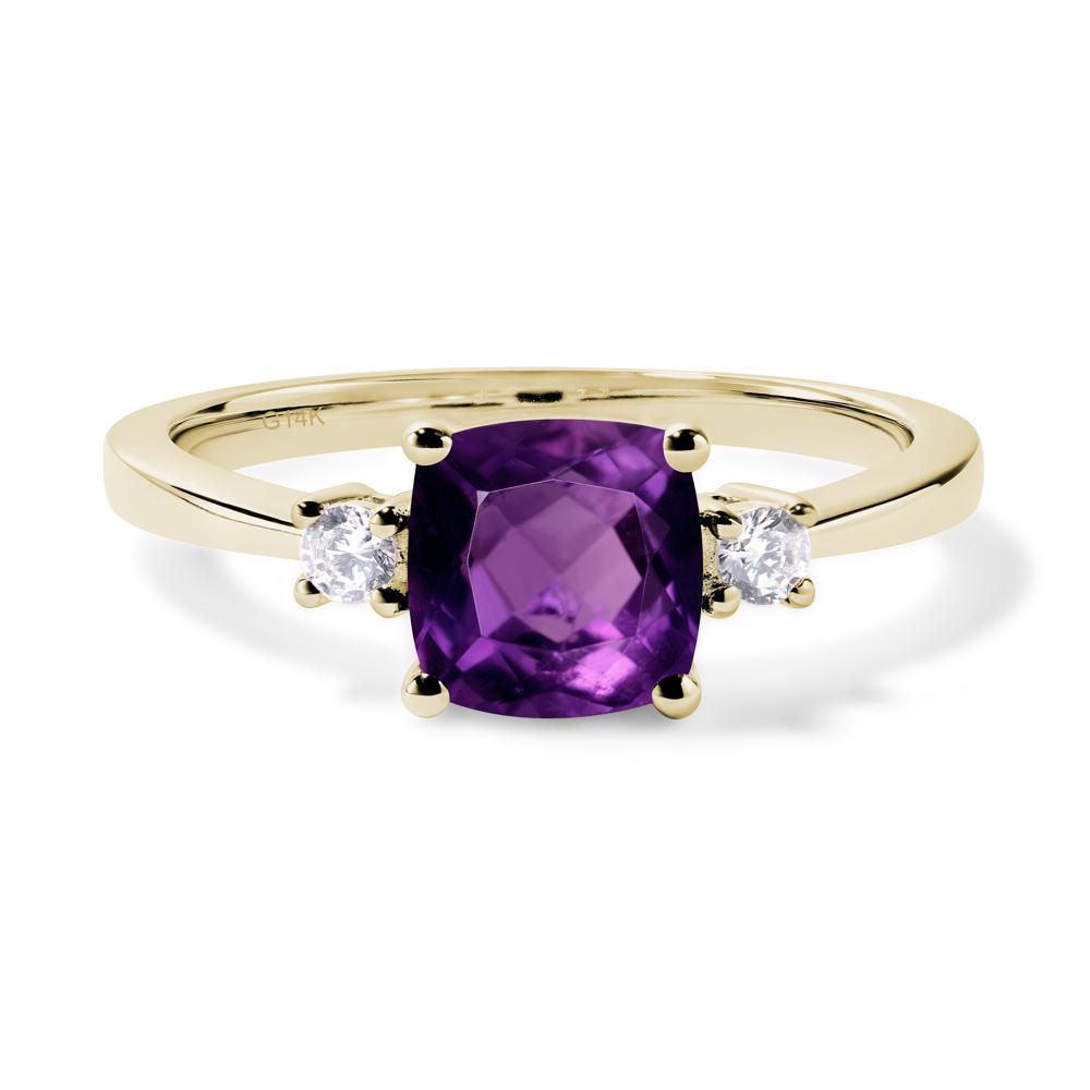Cushion Cut Amethyst Trilogy Ring - LUO Jewelry #metal_14k yellow gold