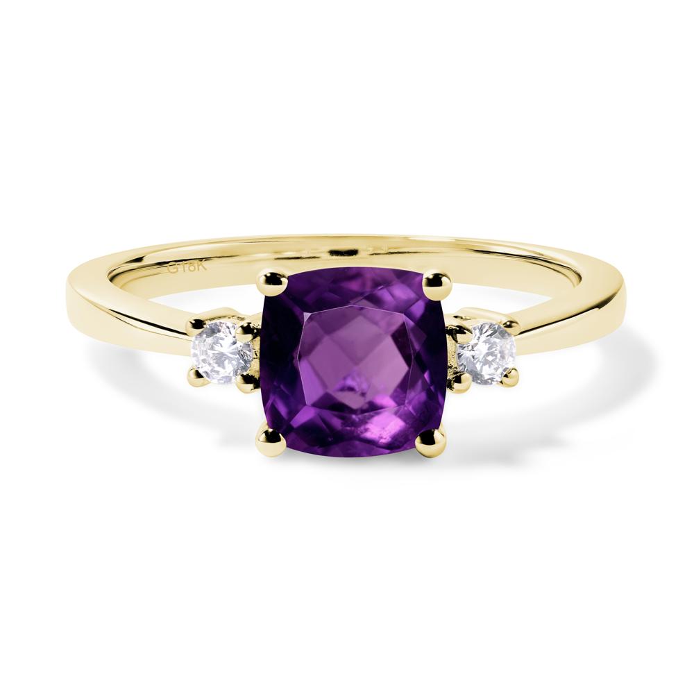 Cushion Cut Amethyst Trilogy Ring - LUO Jewelry #metal_18k yellow gold