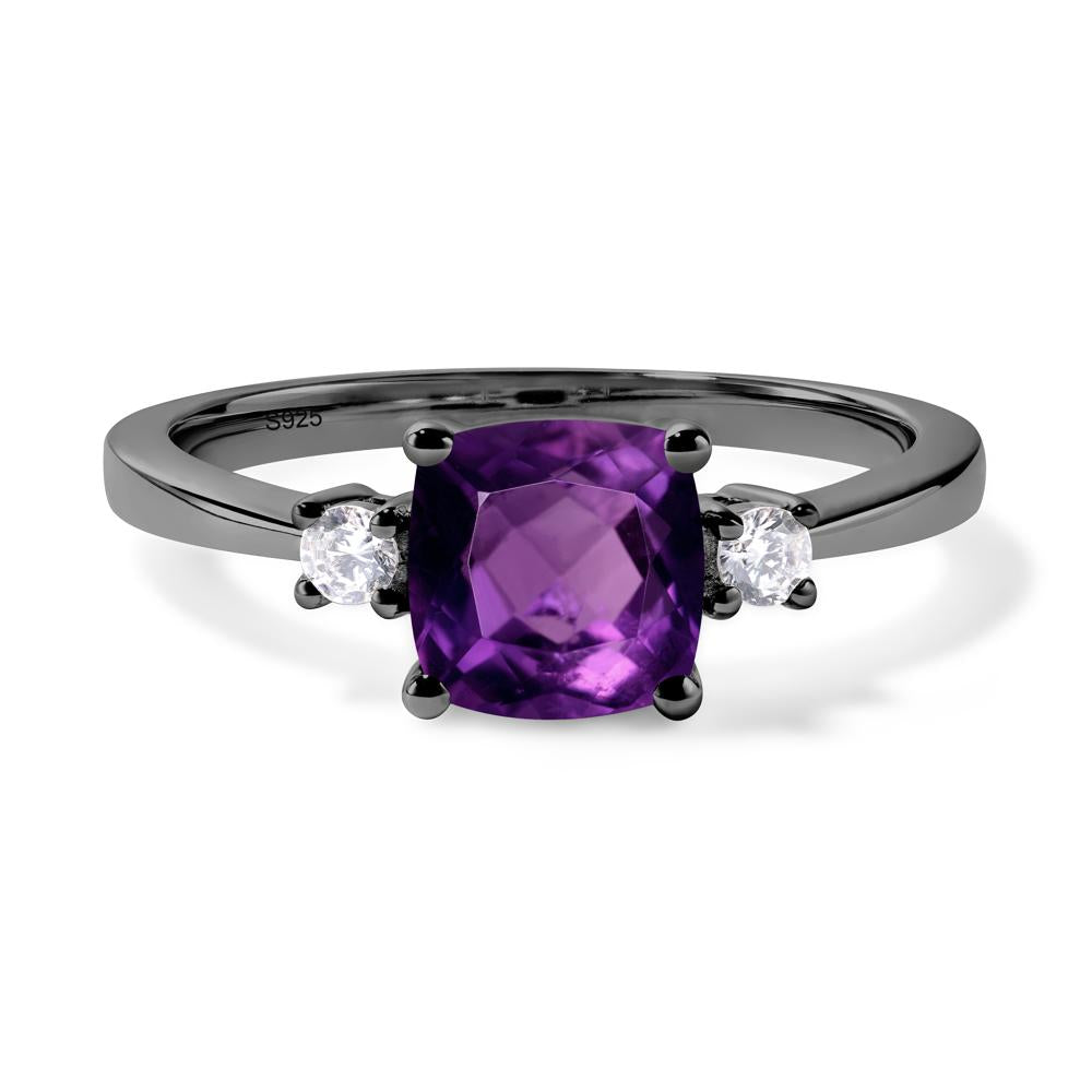 Cushion Cut Amethyst Trilogy Ring - LUO Jewelry #metal_black finish sterling silver