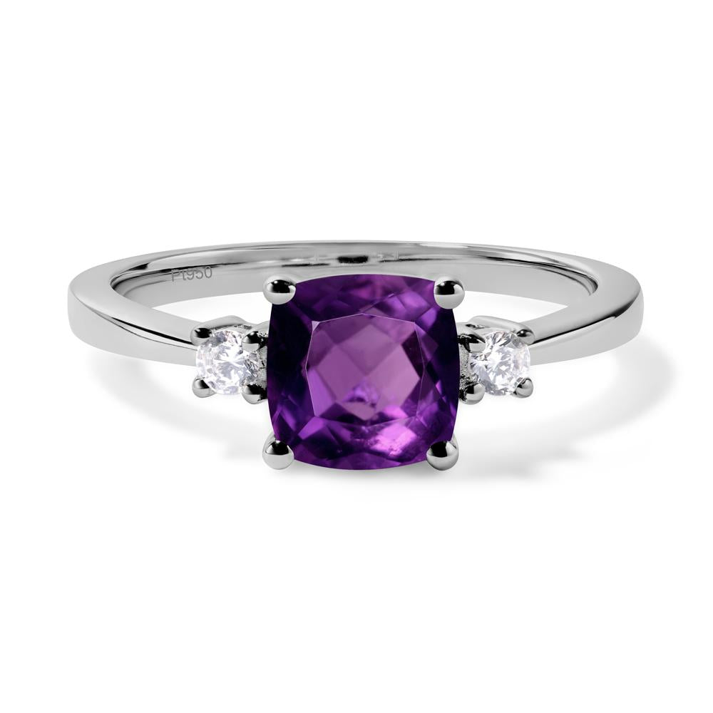 Cushion Cut Amethyst Trilogy Ring - LUO Jewelry #metal_platinum
