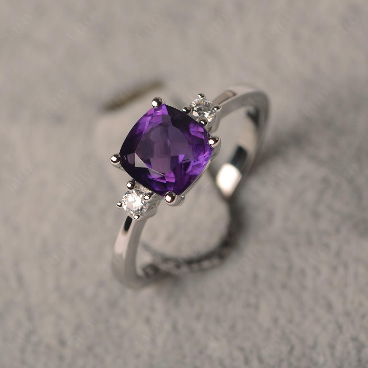 Cushion Cut Amethyst Trilogy Ring - LUO Jewelry