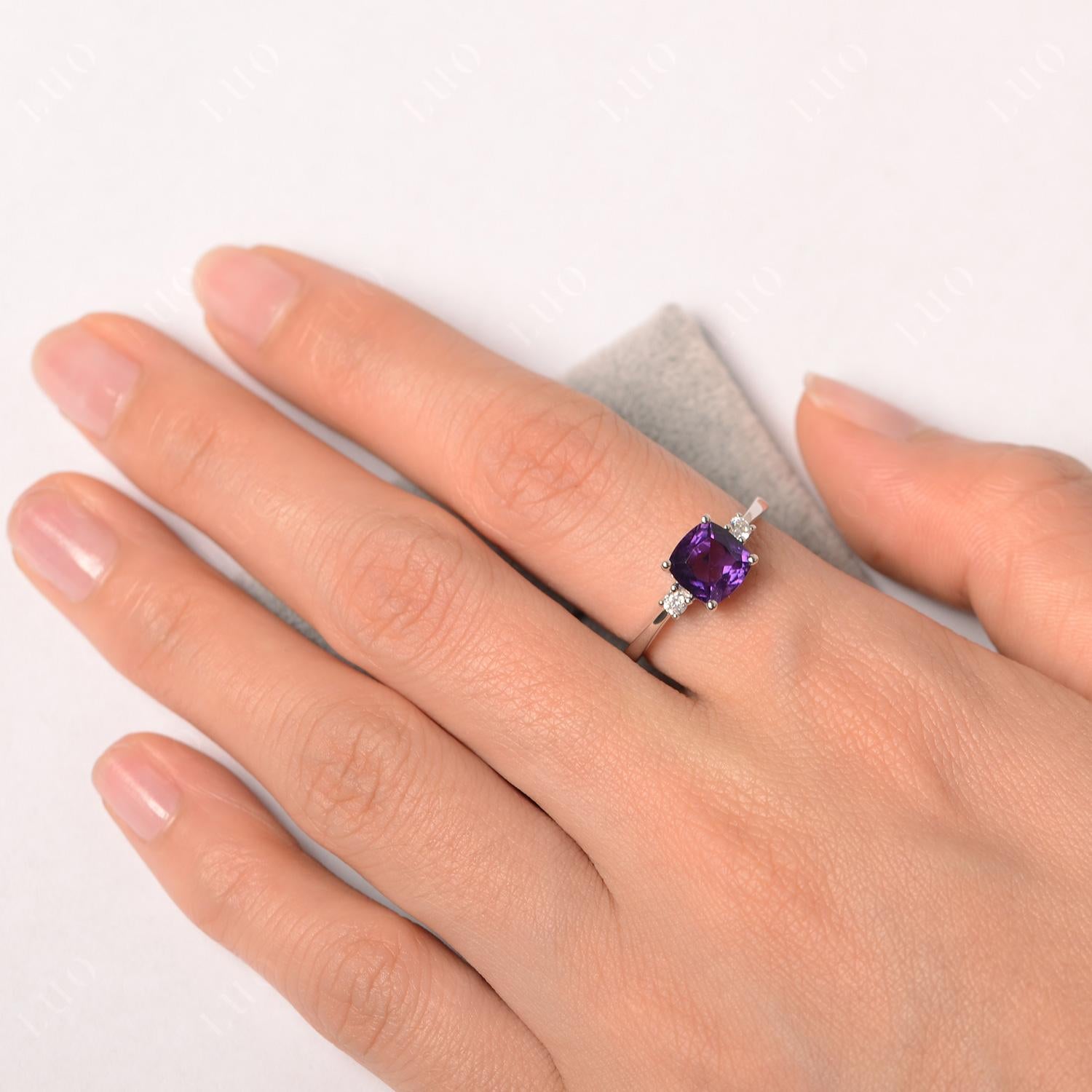 Cushion Cut Amethyst Trilogy Ring - LUO Jewelry