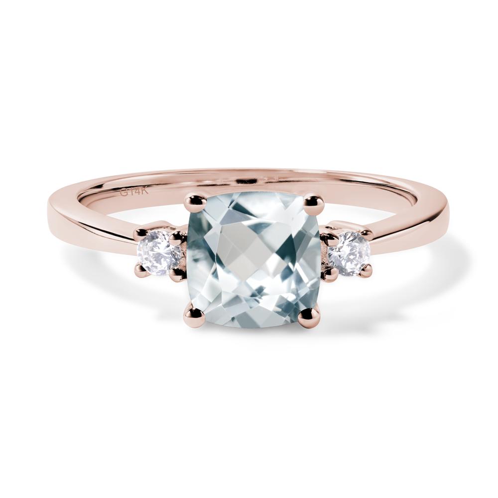 Cushion Cut Aquamarine Trilogy Ring - LUO Jewelry #metal_14k rose gold