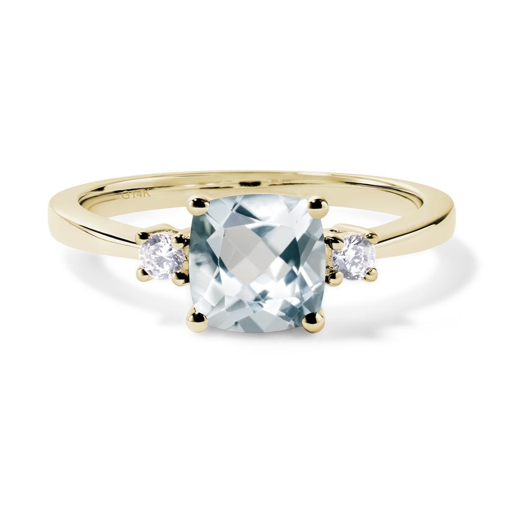 Cushion Cut Aquamarine Trilogy Ring - LUO Jewelry #metal_14k yellow gold