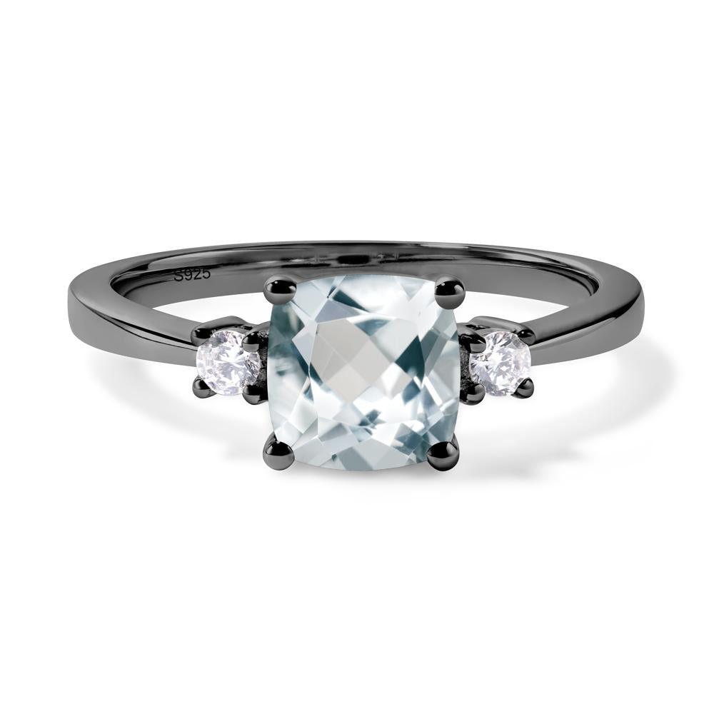 Cushion Cut Aquamarine Trilogy Ring - LUO Jewelry #metal_black finish sterling silver