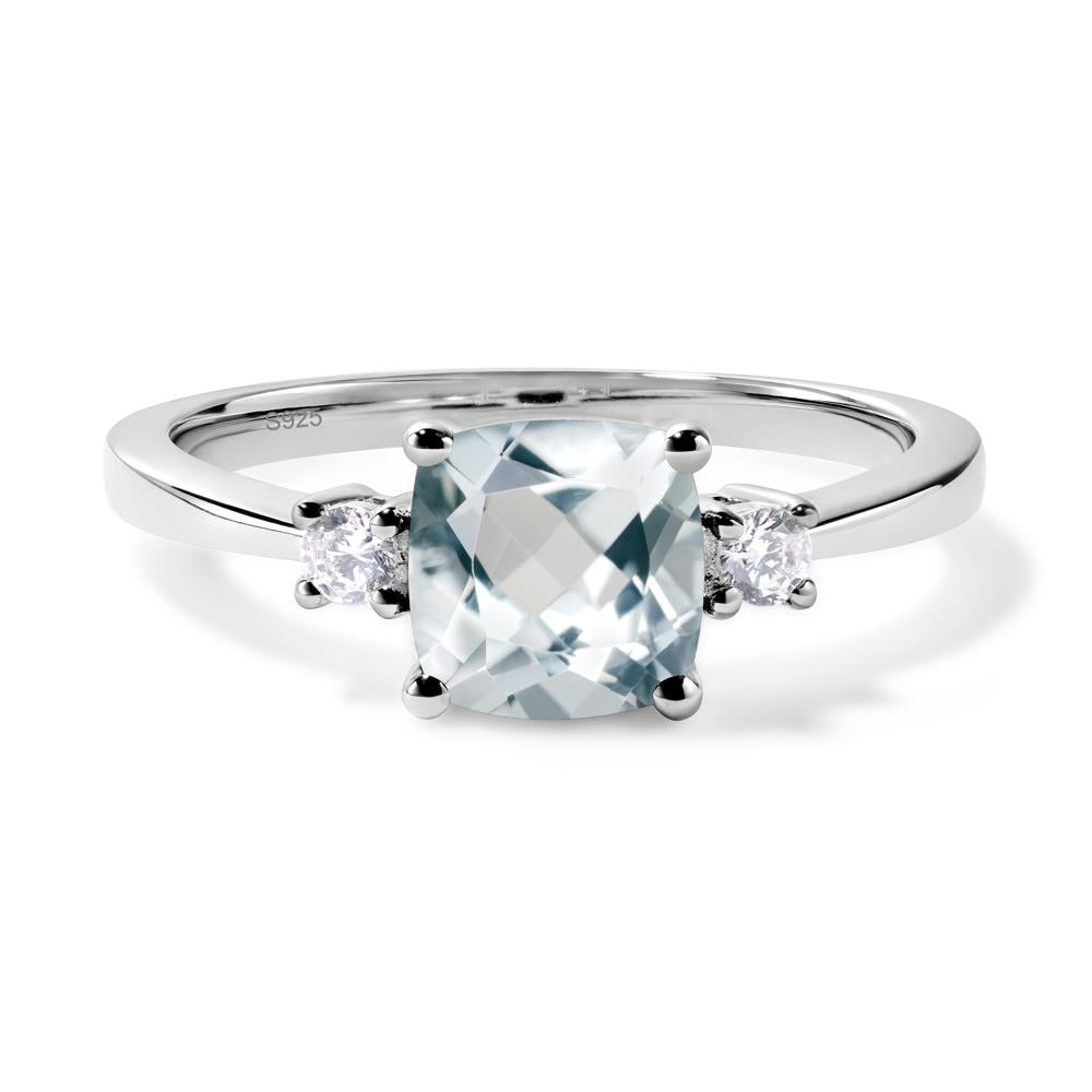 Cushion Cut Aquamarine Trilogy Ring - LUO Jewelry #metal_sterling silver