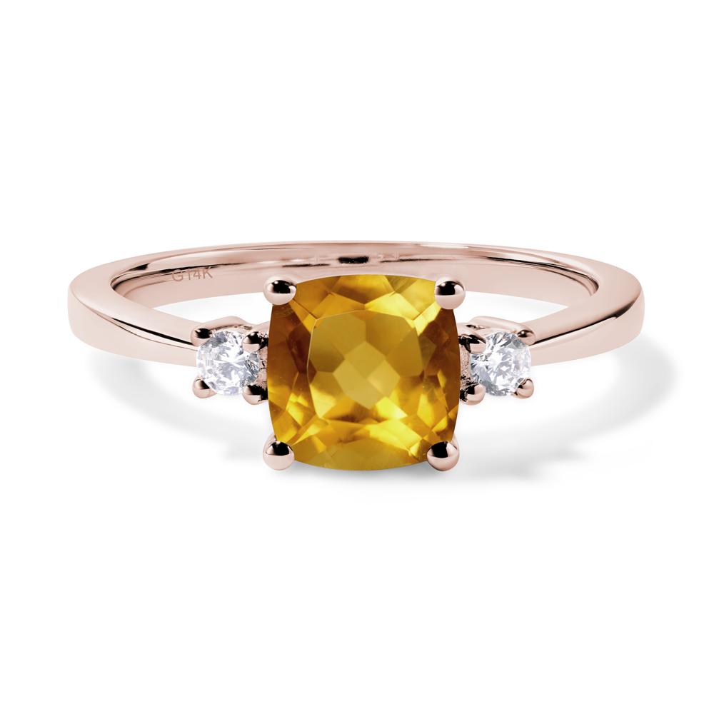 Cushion Cut Citrine Trilogy Ring - LUO Jewelry #metal_14k rose gold