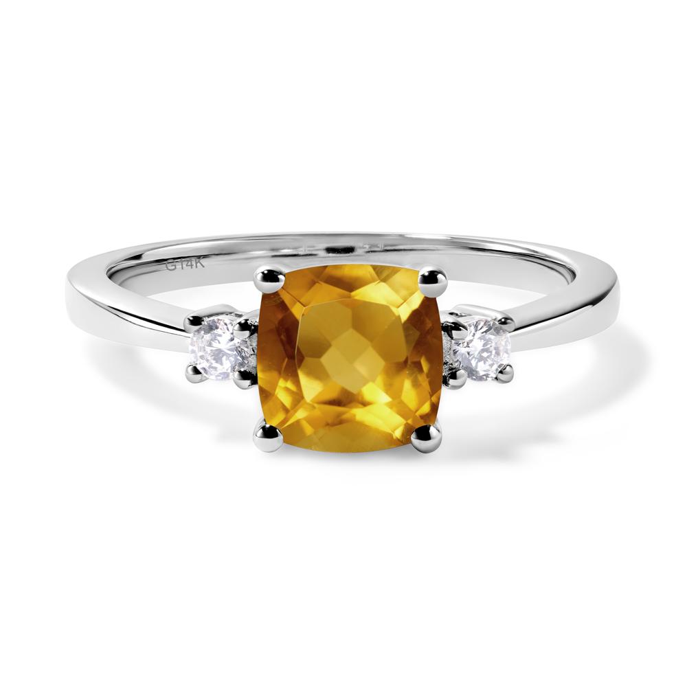Cushion Cut Citrine Trilogy Ring - LUO Jewelry #metal_14k white gold