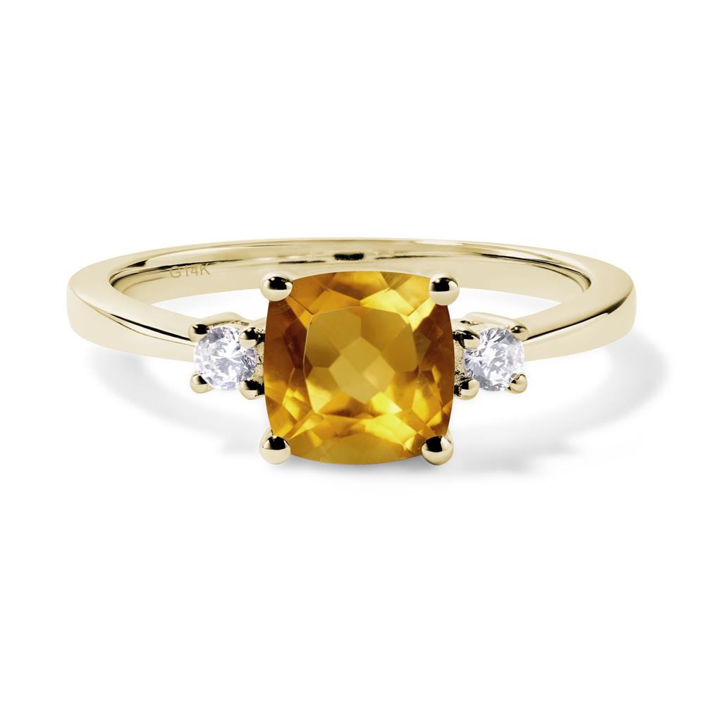 Cushion Cut Citrine Trilogy Ring - LUO Jewelry #metal_14k yellow gold
