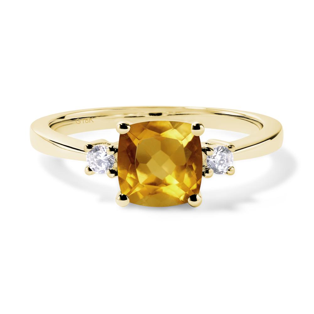 Cushion Cut Citrine Trilogy Ring - LUO Jewelry #metal_18k yellow gold