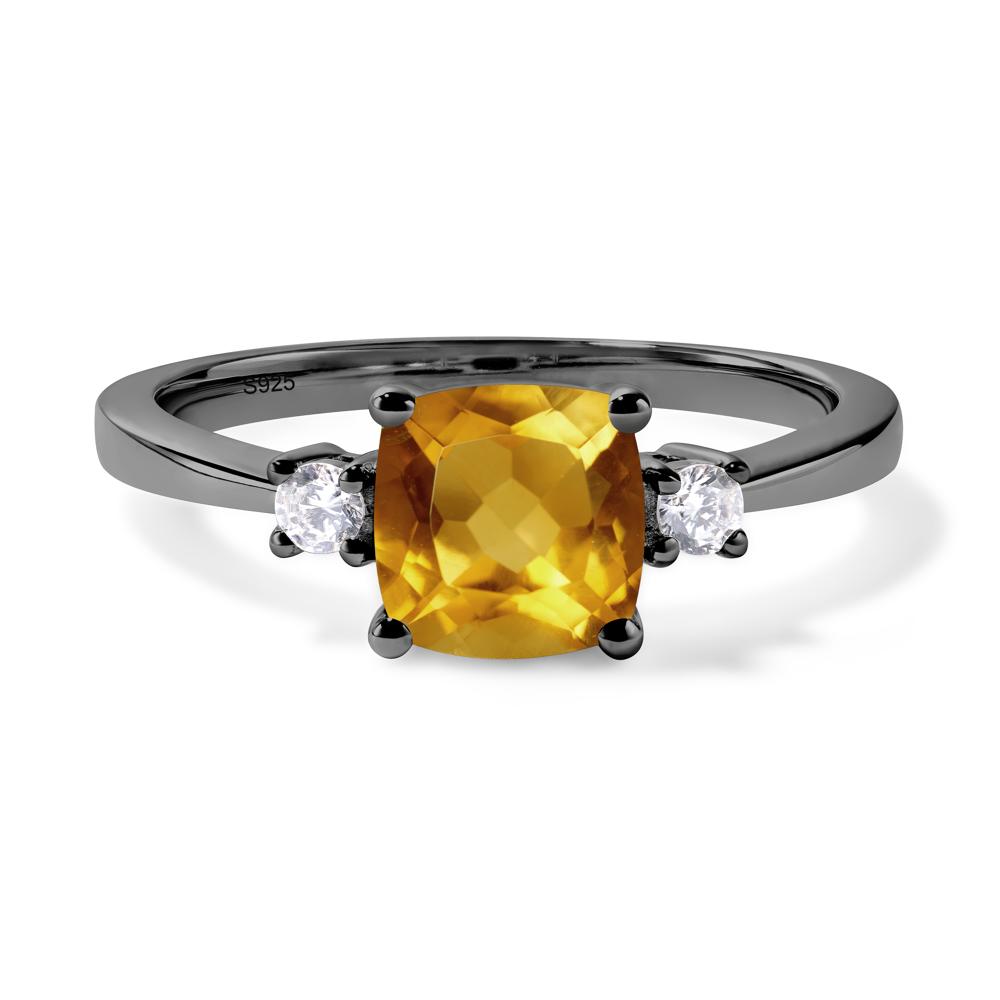 Cushion Cut Citrine Trilogy Ring - LUO Jewelry #metal_black finish sterling silver