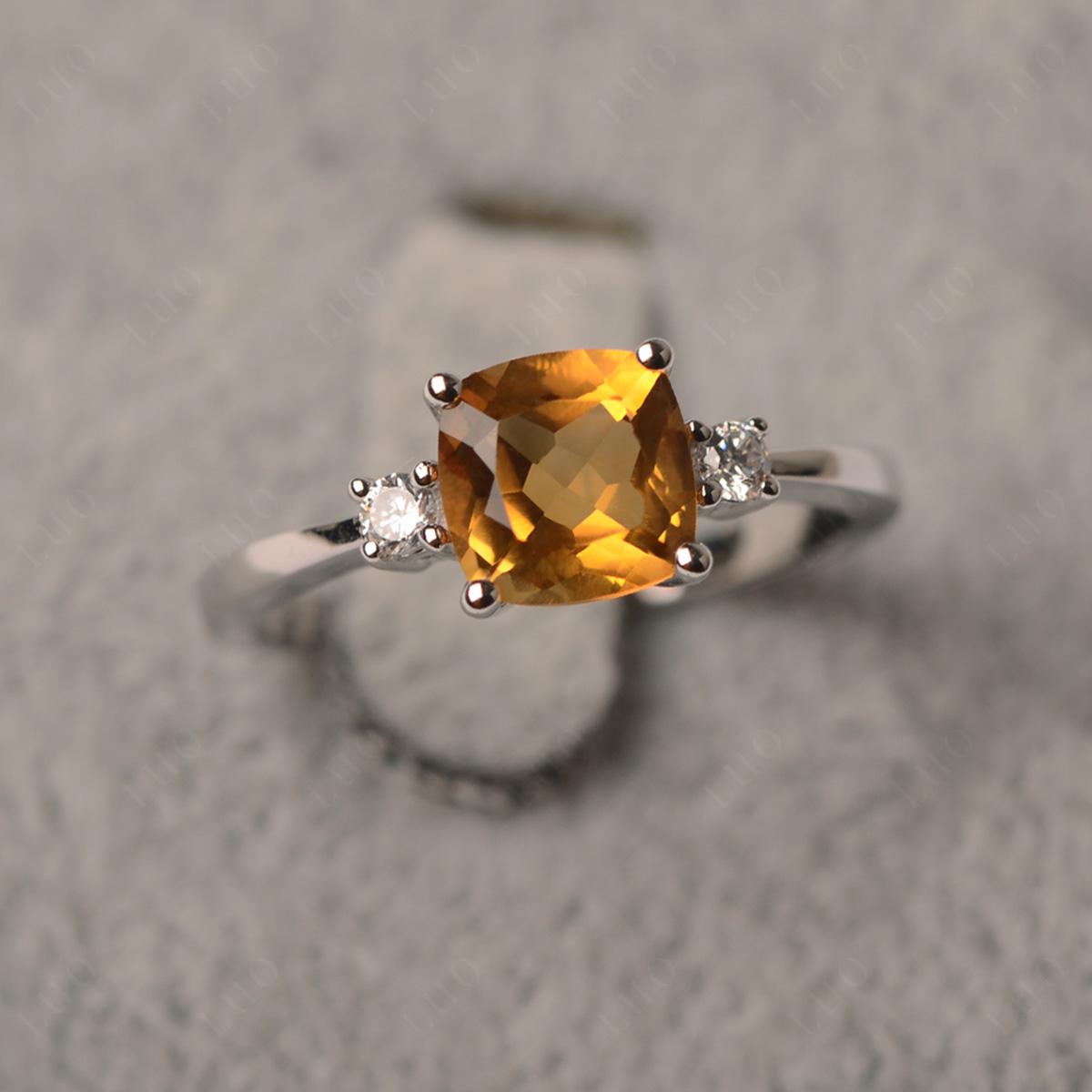 Cushion Cut Citrine Trilogy Ring - LUO Jewelry