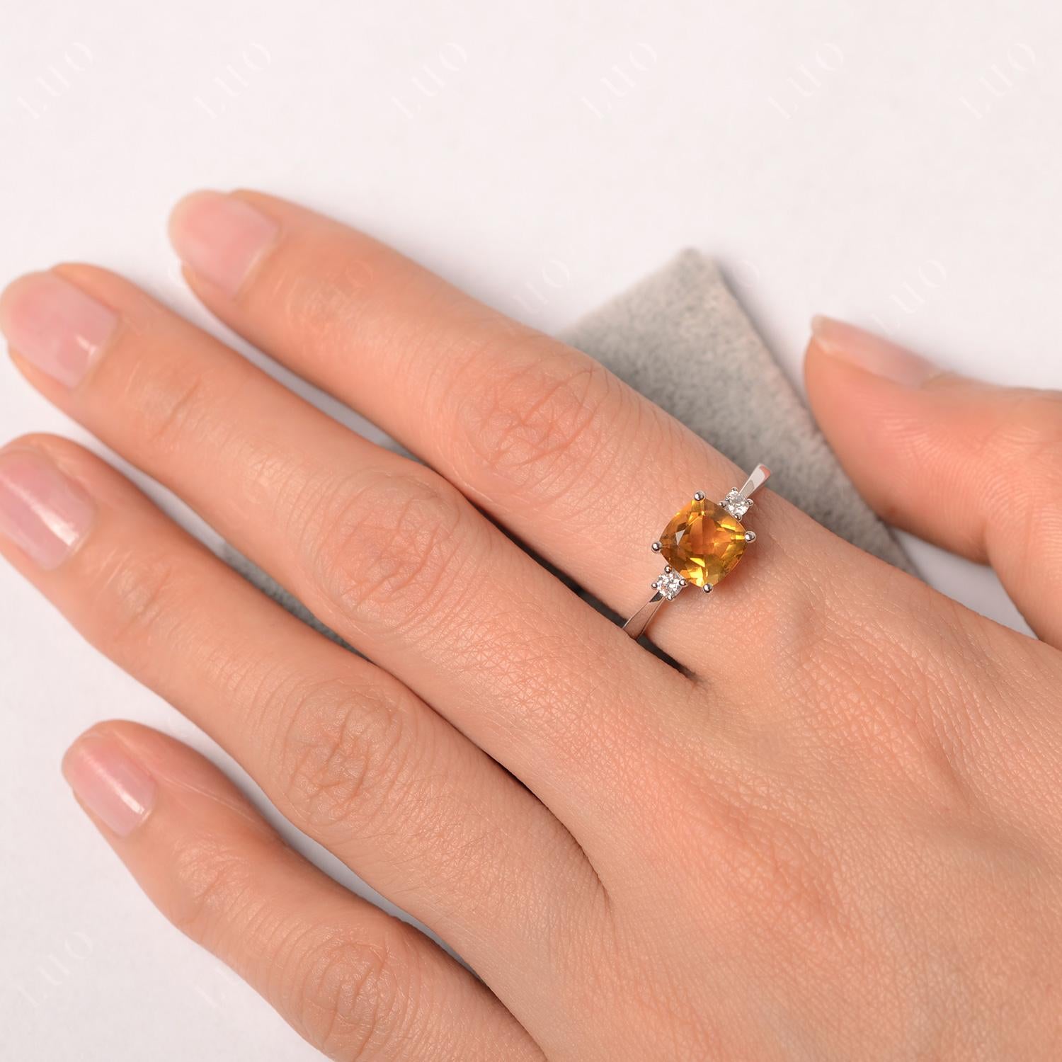 Cushion Cut Citrine Trilogy Ring - LUO Jewelry