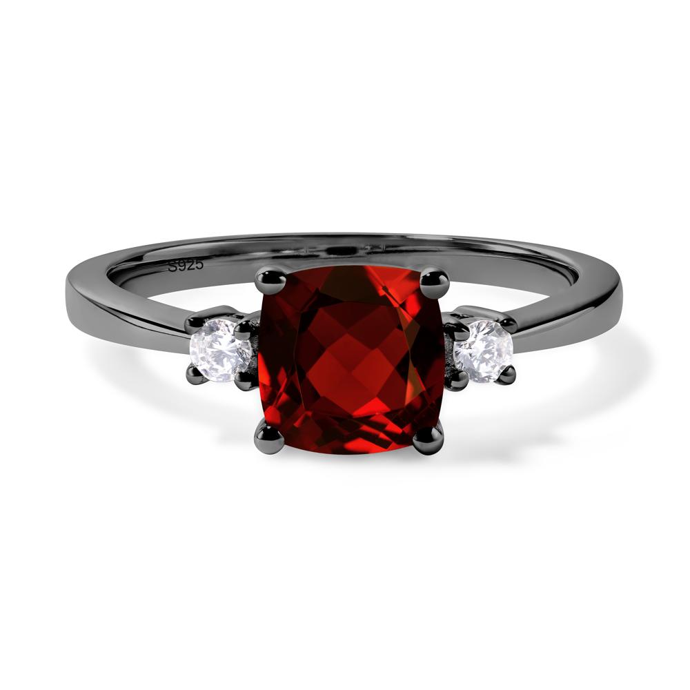 Cushion Cut Garnet Trilogy Ring - LUO Jewelry #metal_black finish sterling silver