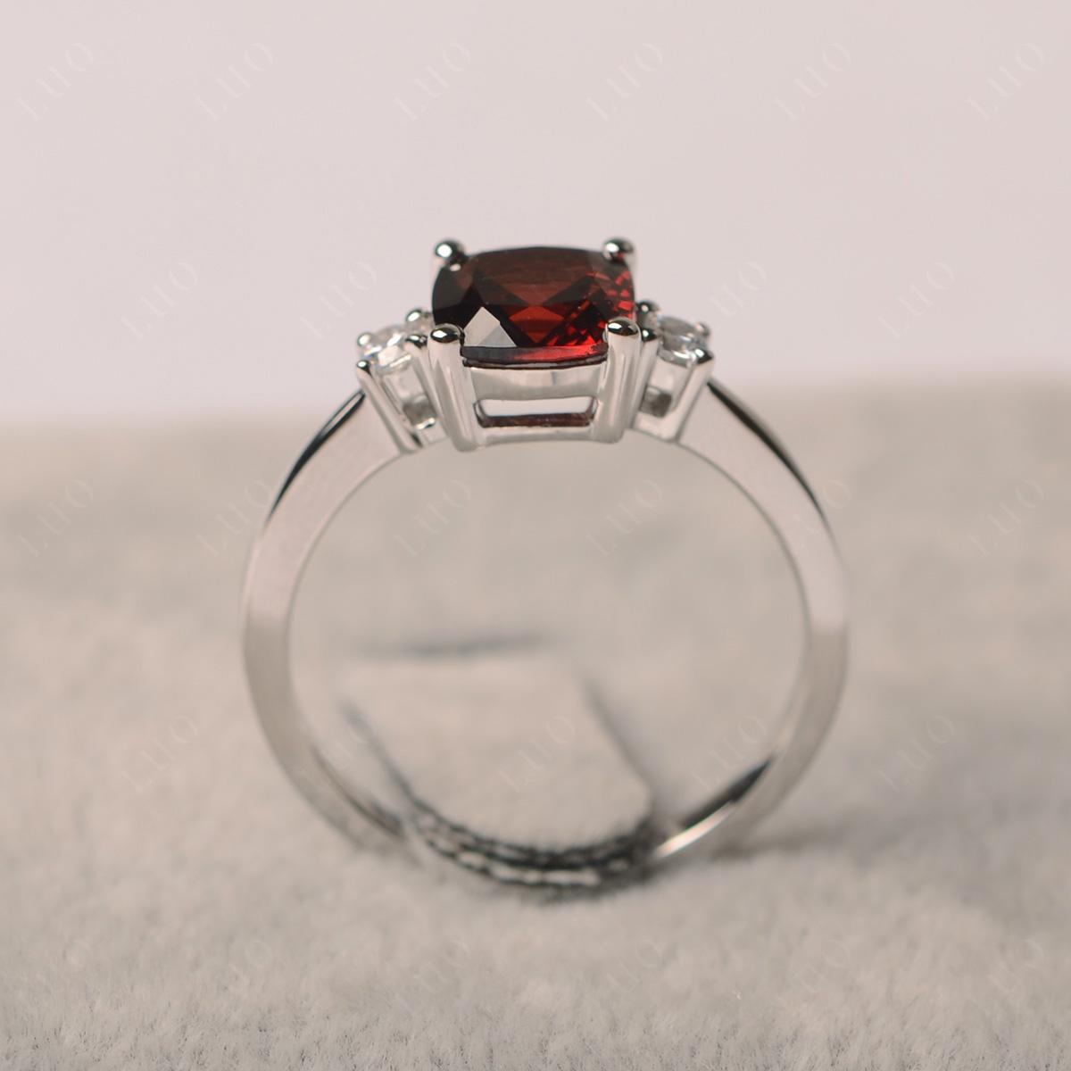 Cushion Cut Garnet Trilogy Ring - LUO Jewelry