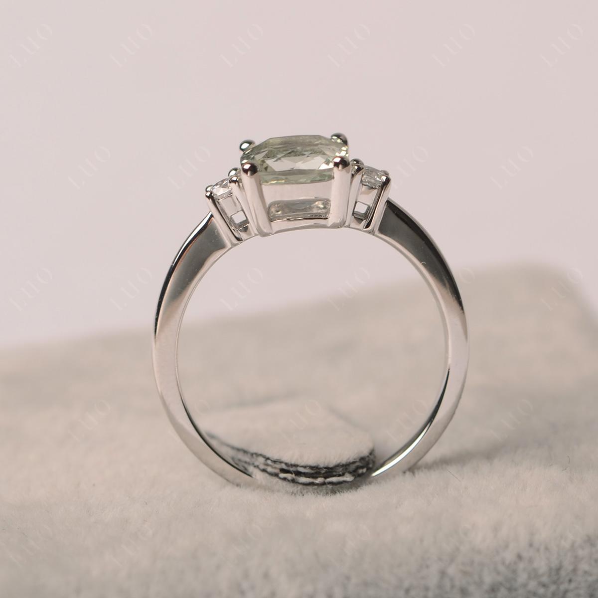 Cushion Cut Green Amethyst Trilogy Ring - LUO Jewelry