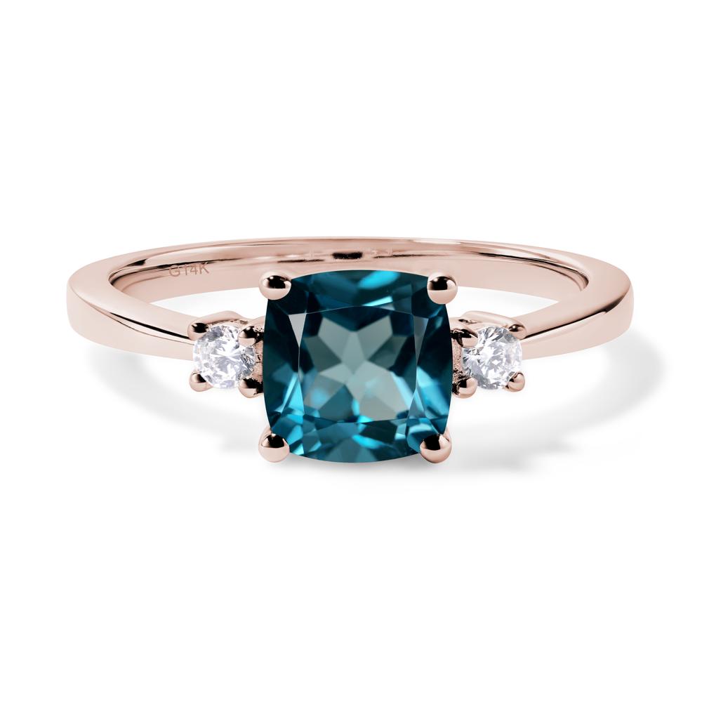 Cushion Cut London Blue Topaz Trilogy Ring - LUO Jewelry #metal_14k rose gold