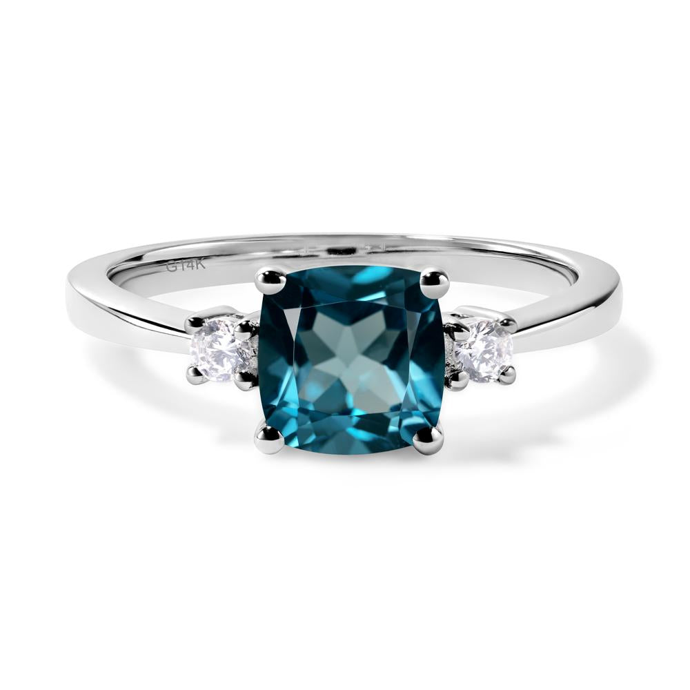 Cushion Cut London Blue Topaz Trilogy Ring - LUO Jewelry #metal_14k white gold