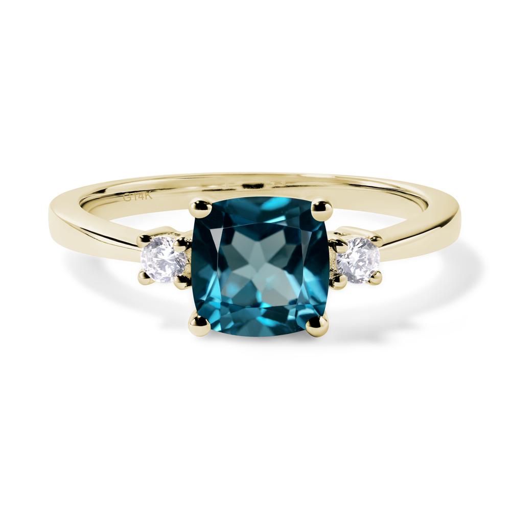 Cushion Cut London Blue Topaz Trilogy Ring - LUO Jewelry #metal_14k yellow gold