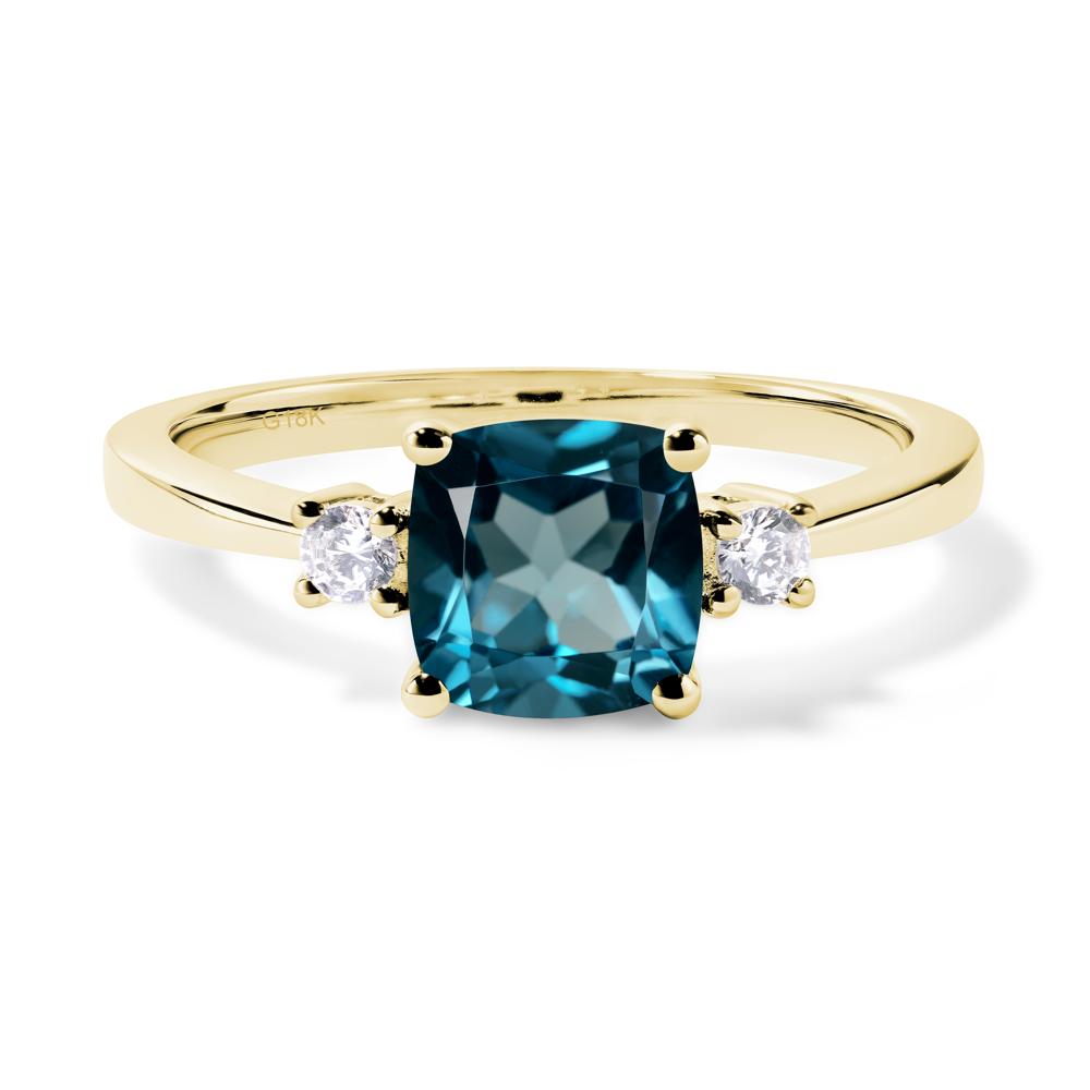 Cushion Cut London Blue Topaz Trilogy Ring - LUO Jewelry #metal_18k yellow gold