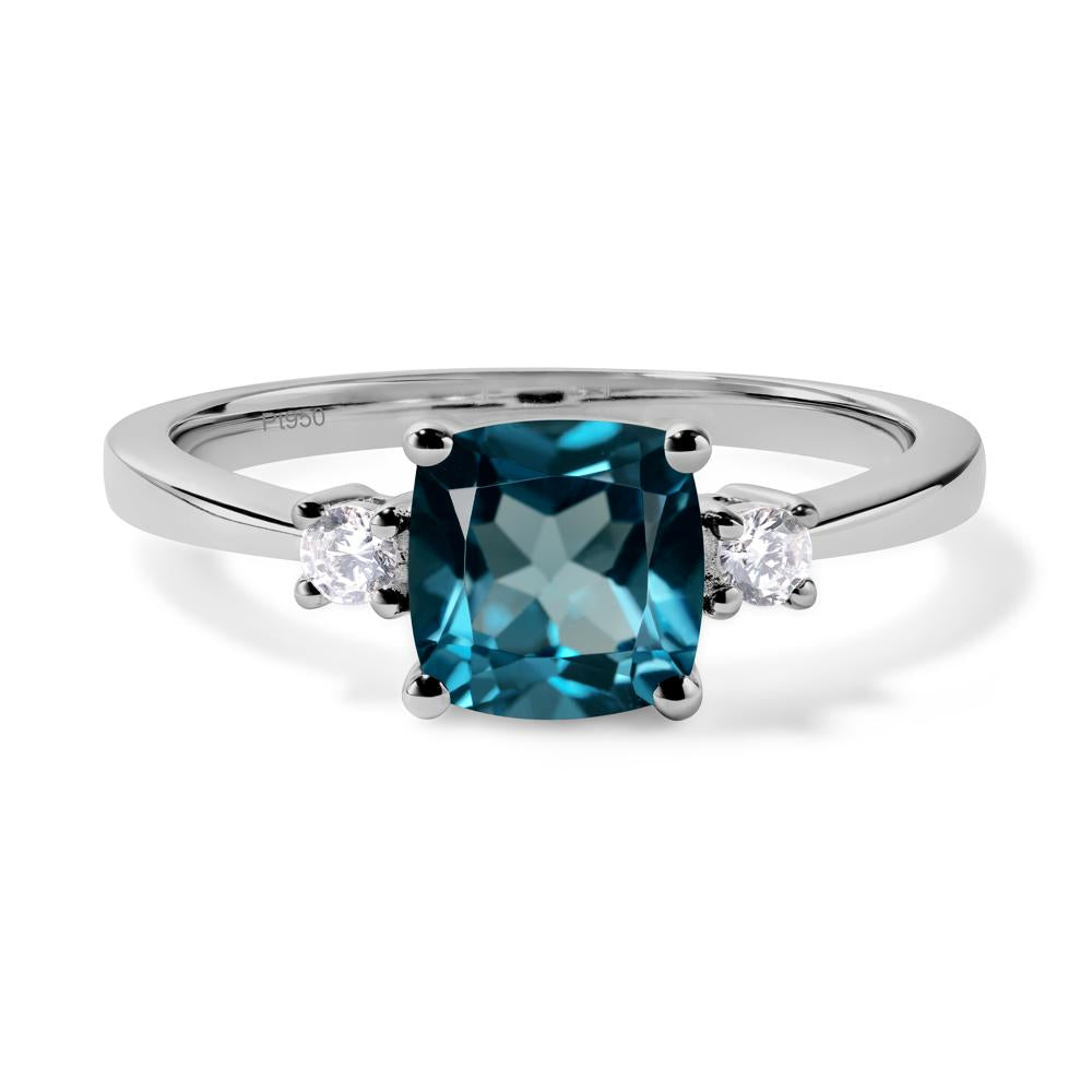 Cushion Cut London Blue Topaz Trilogy Ring - LUO Jewelry #metal_platinum