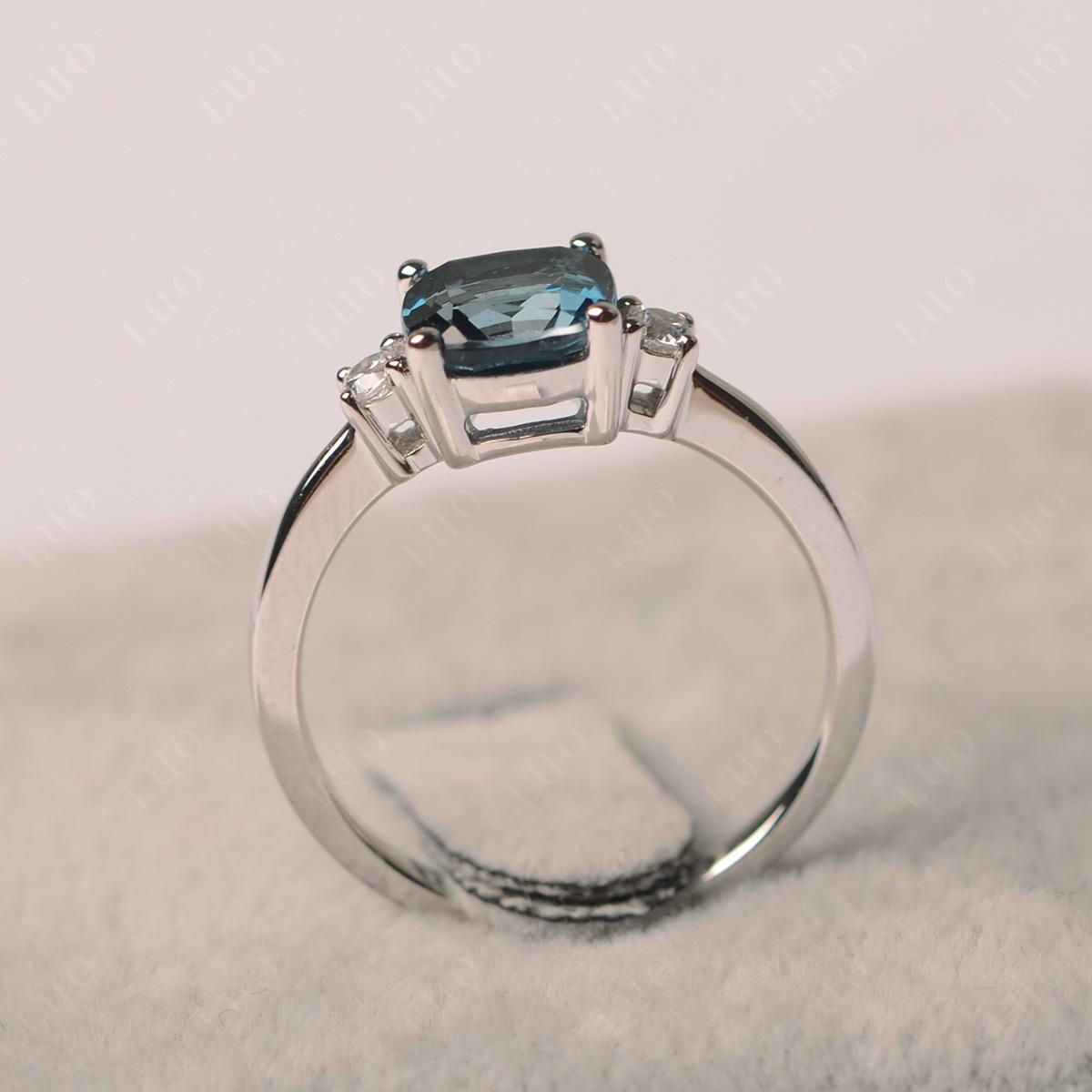 Cushion Cut London Blue Topaz Trilogy Ring - LUO Jewelry