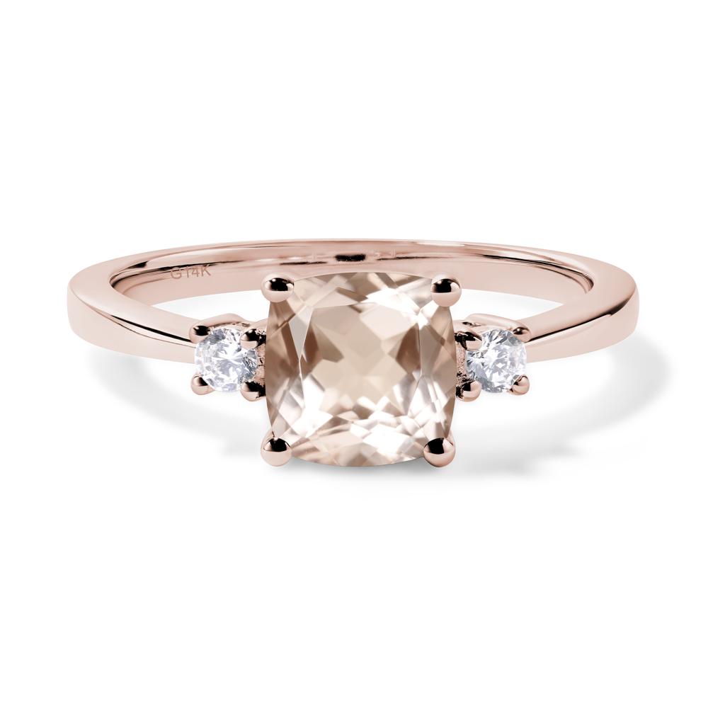 Cushion Cut Morganite Trilogy Ring - LUO Jewelry #metal_14k rose gold