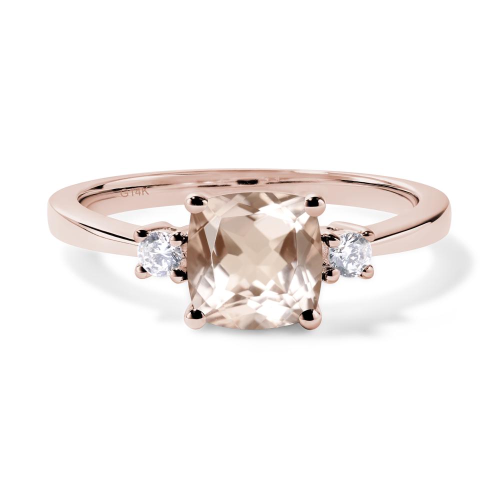 Cushion Cut Morganite Trilogy Ring - LUO Jewelry #metal_14k rose gold