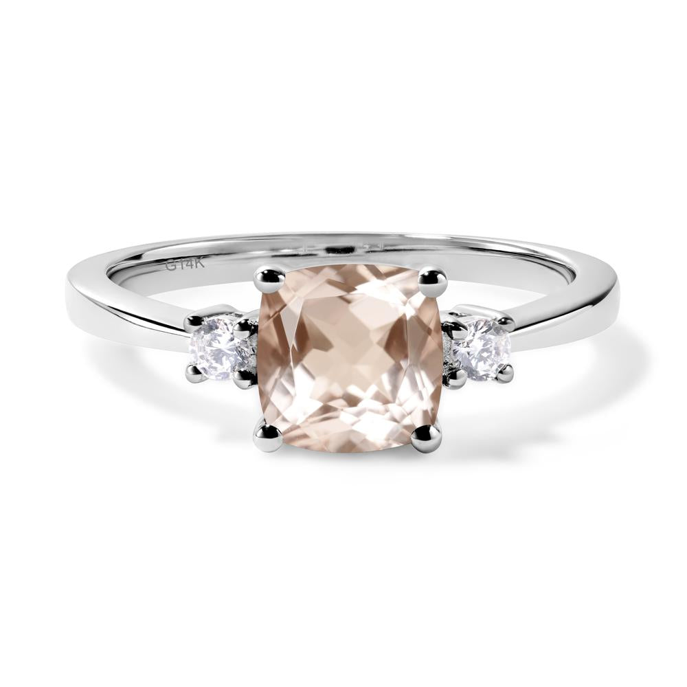 Cushion Cut Morganite Trilogy Ring - LUO Jewelry #metal_14k white gold