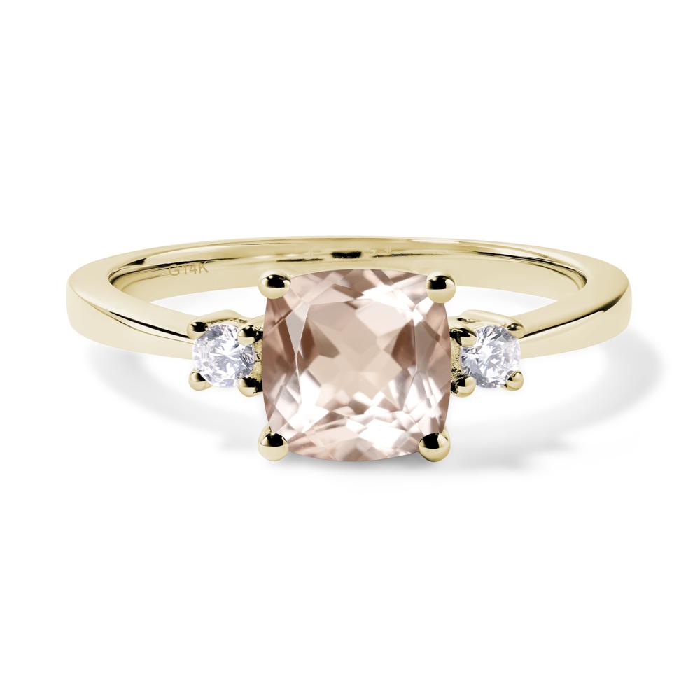 Cushion Cut Morganite Trilogy Ring - LUO Jewelry #metal_14k yellow gold